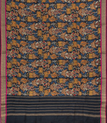 Steel Blue Woven Tussar Silk Saree With Printed Goddess Motifs-TU3121