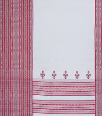 White Handloom Bengal Cotton Saree With Crimson Border-BG1559