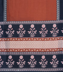 Rust Printed Jaipur Cotton Saree With Floral Motifs-JC1735
