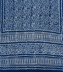 Indigo Printed Jaipur Cotton Saree With Floral Motifs-JC1597