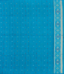 Cyan Printed Art Dupion Saree With Tie & Dye Zari Border-BL5839