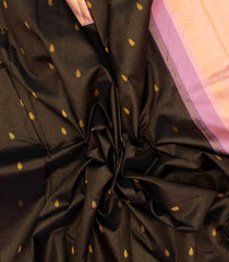 Black Handloom Korvai Kanchipuram Silk Saree With Stripes & Buttas-KA13074