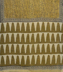 Mustard Printed Jaipur Cotton Saree With Tribal Motifs-JC1475