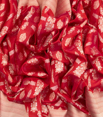 Red Handloom Organza Satin Soft Silk Saree With Floral Motifs-SO4113