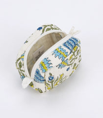 White Cotton Bagru Printed Coin Pouch With Zipper-ACS1073
