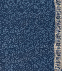 Indigo Printed Jaipur Cotton Saree With Floral Motifs-JC1598