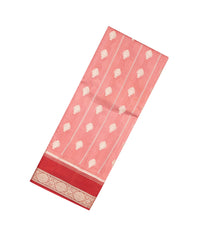 Peach Woven Dupion Silk Saree With Floral Motifs & Contrast Border-DS0536