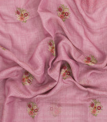 Dusty Pink Embroidered Linen Saree With Floral Motifs-LI0764