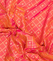 Peach Handloom Paithani Silk Saree With Zari Checks & Contrast Border-PA1136