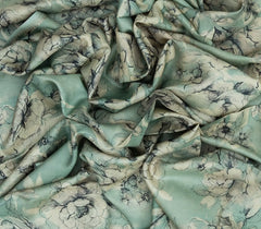 Cardamom Green Handloom Tussar Silk Saree With Printed Floral Motifs-TU2881