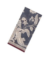 Dark Grey Printed Art Dupion Saree With Floral Motifs-BL6134