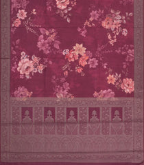 Brown Printed Synthetic Tussar With Contrast Zari Border-SY0292