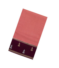Peach Woven Blended Viscose Saree With Contrast Border -BL5592