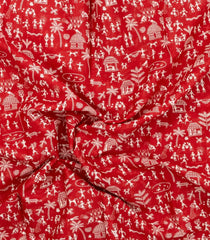 Red Printed Jaipur Cotton Saree With Tribal Motifs-JC1793