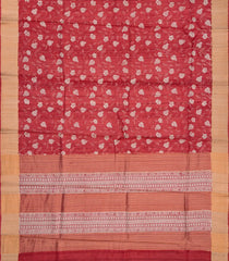 Peach Handloom Tussar Silk Saree With Printed Floral Motifs-Peach