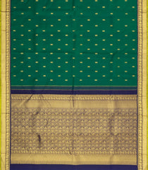 Dark Green Handloom Kanchipuram Silk Saree With Buttas-KA15242