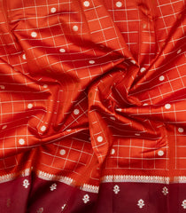 Orange Woven Banarasi Poona Silk Saree With Checks & Buttas-BP1008