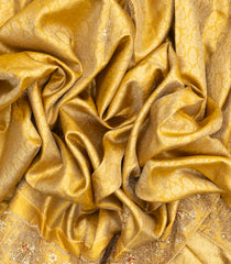 Mustard Handloom Silk Saree With Floral Motifs & Hand Embroidered Motifs-EN1725