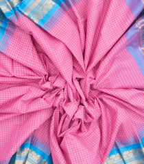 BubbleGum Pink Woven Chirala Cotton Saree With Zari Checks & Contrast Temple Border-CR1309