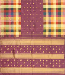Multicolour Checks Handloom Natural Dyed Muppagam Silk Saree-KA16223