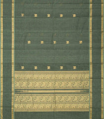 Shadow Green Handloom Kanchi Cotton Saree With Yazhi Buttas