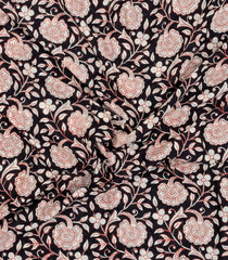 Black Printed Jaipur Cotton Saree With Floral Motifs-JC1634
