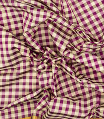 Off White & Purple Handloom Silk Cotton Saree With Checks-SC3803