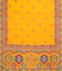 Yellow Printed Blended Viscose Saree With Position Printed Floral Motifs-BL5984
