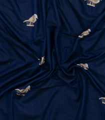 Navy Blue Handloom Bengal Cotton Saree With Bird Buttas-BG1996