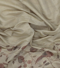 Taupe Printed Synthetic Linen Saree with Jhalar-BL5345