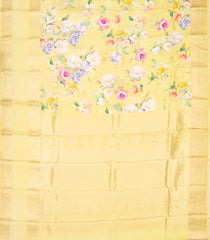 Light Yellow Handloom Silk Saree With Printed Floral Motifs & Zari Border-PS0544