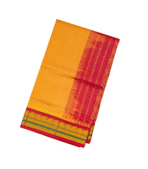 Mango Yellow Handloom Korvai Silk Cotton Saree With Zari Checks