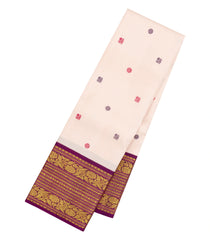 Light Peach Handloom Korvai Kanchipuram Silk Saree With Buttas-KA15348