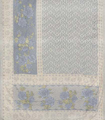 Grey Woven Synthetic Brasso Saree With Printed Floral Motifs-BL4907