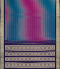 Magenta & Blue Handloom Silk Cotton Saree With Zari Stripes-SC4110