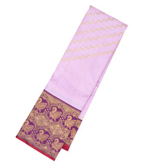 Lavender Handloom Korvai Kanchipuram Silk Saree With Kamalam Motifs-KA12528