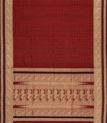 Maroon Handloom Silk Cotton Saree With Dotted Checks-SC4337