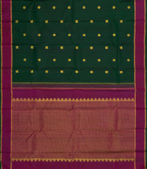 Dark Green Handloom Kanchipuram Silk Saree With Zari Buttas-KA15249