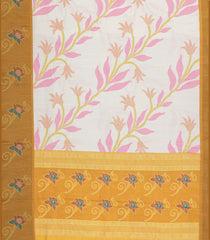 White Printed Art Tussar Saree With Zari Border-BL5003