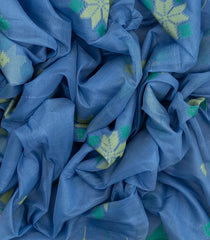 Blue Woven Synthetic Tussar Saree With Floral Motifs & Temple Border-BL4535