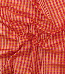 Pink & White Handloom Silk Cotton Saree With Checks & Zari Border-SC4618