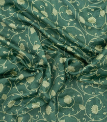 Green Printed Chanderi Cotton Saree With Floral Motifs-CC1713