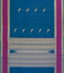 Blue Handloom Silk Cotton Saree With Parrot Buttas-SC4090