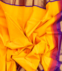 Mango Yellow Handloom Korvai Kanchipuram Silk Saree With Black Border-KA13251
