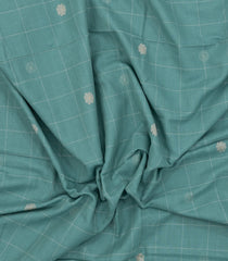 Steel Blue Handloom Bengal Cotton Saree With Checks & Buttas-BG1922-Steel Blue