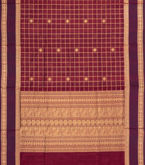 Maroon Handloom Silk Cotton Saree With Checks-SC4202