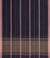 Midnight Blue Woven Bengal Cotton Saree With Stripes & Contrast Border-BG1886
