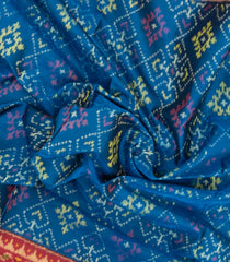 Light Blue Handloom Rajkot Patola Silk Saree With Ikat Motifs & Contrast Border-IK0451