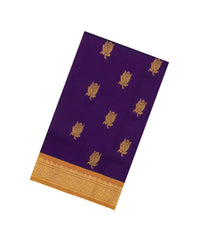 Dark Purple Handloom Silk Cotton Saree With Buttas & Contrast Border-SC4719
