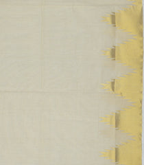 Off White Handloom Kerala Cotton Saree With Temple Zari Border & Buttas-KEC1029